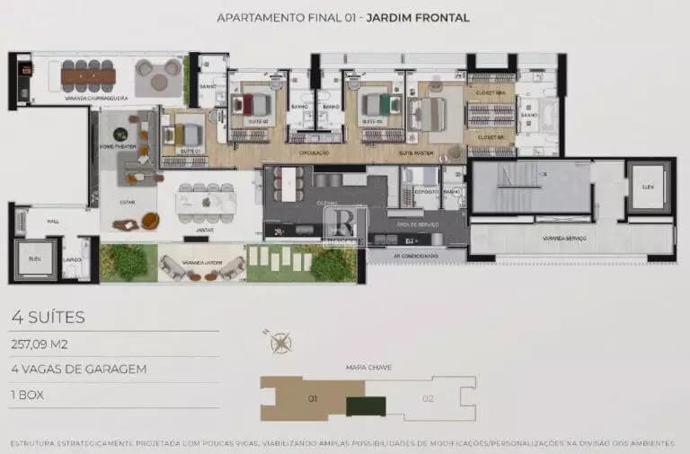 Apartamento na planta com 4 suites no Vale do Sereno